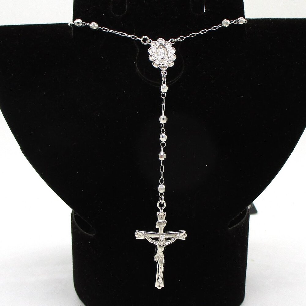 Sterling Silver Cross/Rosary Beads/Necklace 26 In.by Brilliance Fine Jewelry